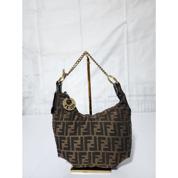 Fendi Zucca Canvas and Leather Chef Chain Link Hobo Bag Brown - Picture 10 of 16